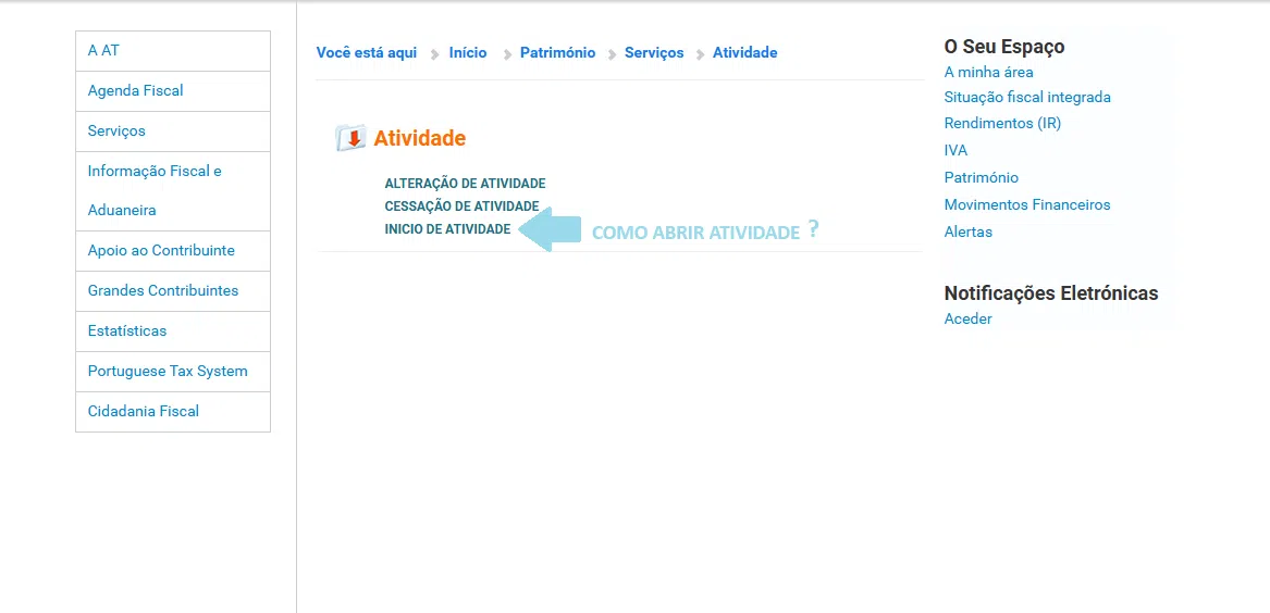 abrir atividade nas finanças